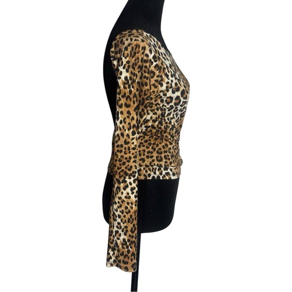 Unbranded Leopard Print Brown/Black Long Sleeve Stretchy Fitted Women's Crop Top - Picture 4 of 16